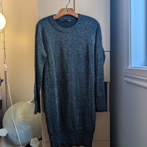 Simon Chang Shimmering Black Long Sleeve Dress